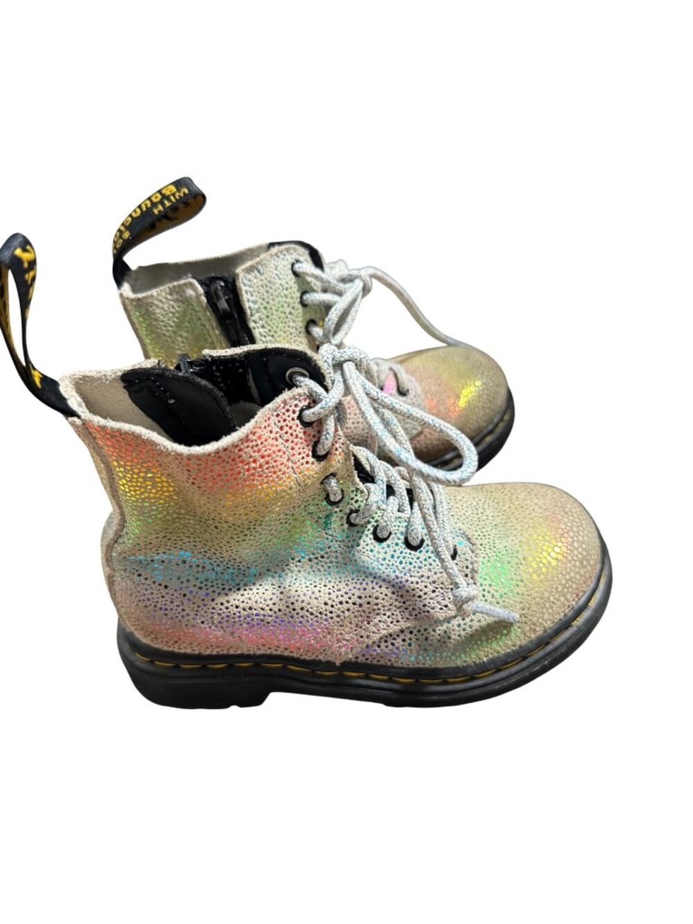 Dr Martens 1460 Pascal Kids Iridescent Rainbow Lace Up Boots Side Zip US 8 EU 24